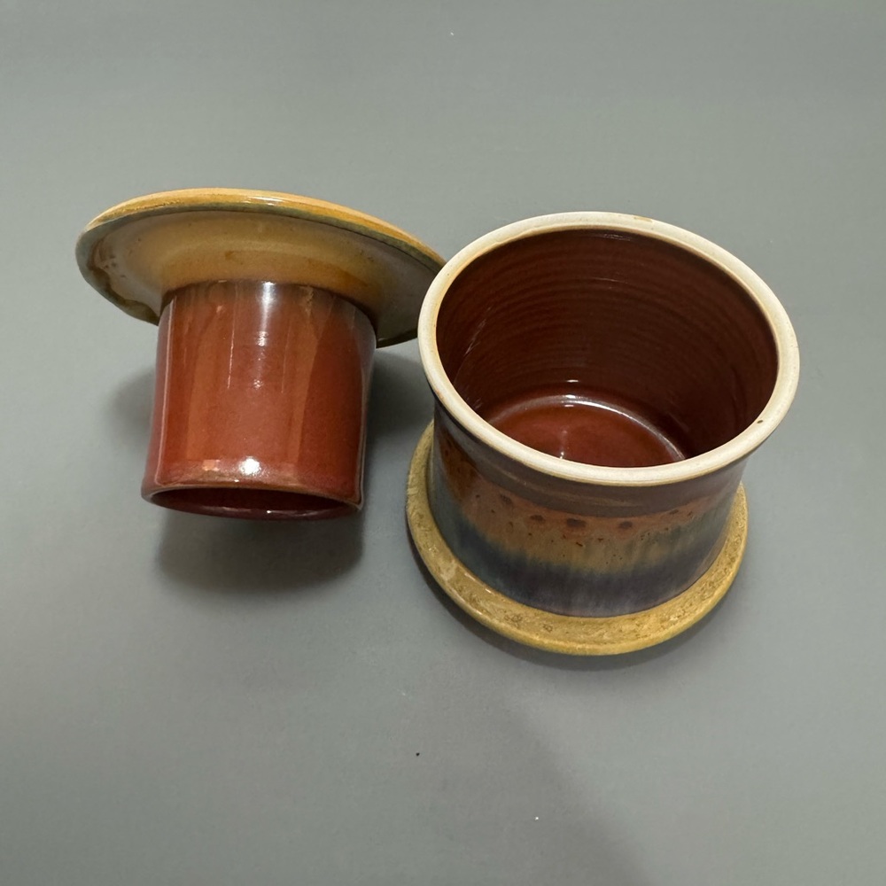 Handcrafted Pottery Butter Dish- Brown and Tan